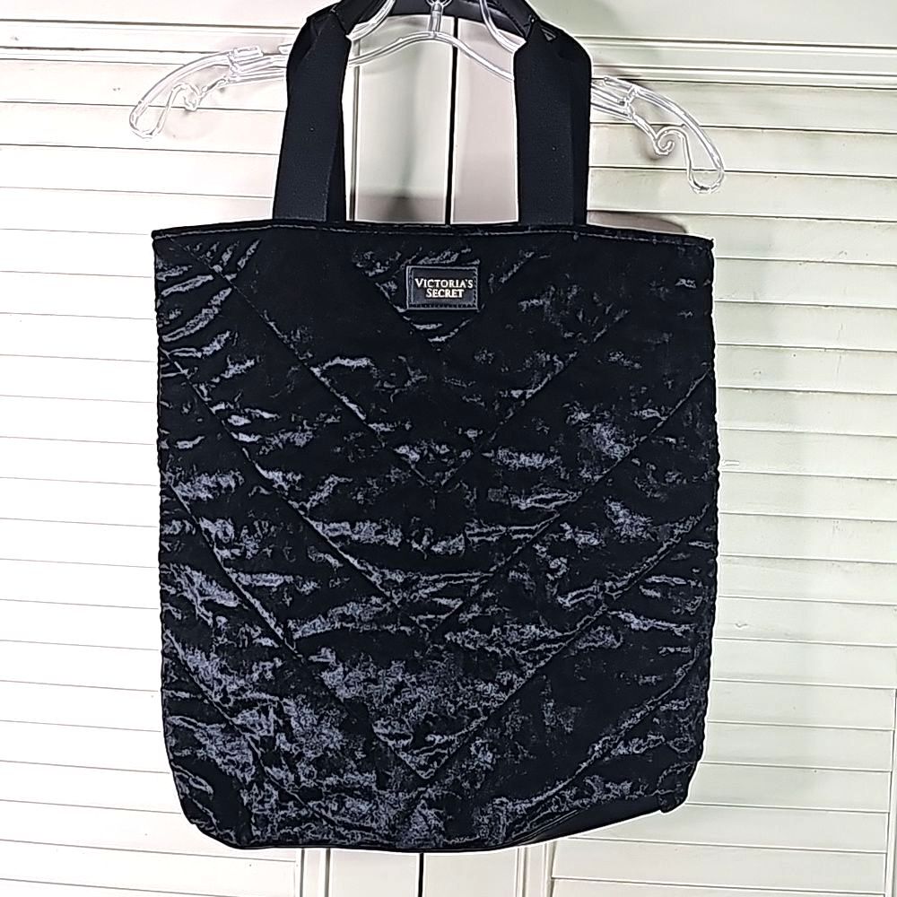 Victoria's Secret Love Tote Quilted Velvety Black